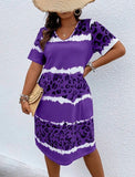 (XL-4XL) 💋 Women Casual Summer Leopard Short Sleeve Dress
