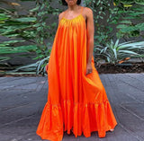 (XL-5XL) 💋 Women Sleeveless Ruffle Sling Maxi Loose Swing Dress