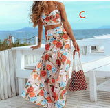 (S-XL) 💋 Women Boho Style Floral Crop Camis And Maxi Skirt set