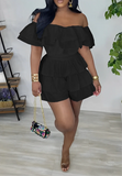 (S-3XL) 💋 Ruffled Multi-Layer Solid Color
Off-Shoulder Romper