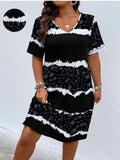 (XL-4XL) 💋 Women Casual Summer Leopard Short Sleeve Dress