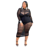 (XL- 5XL) 💋 Bodysuit And Mesh See-through Dress Set