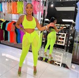 (S-L) 💋 Women Hollow Mesh Stitching Tight Vest Top And Zipper Pants Casual Set