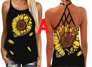 Women Bohemian Casual Cut Out Backless Floral Printed Sleeveless Tank Top