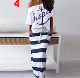 (S-4XL) 💋 Graphic Printed Top  & Stripped Skirt  Set