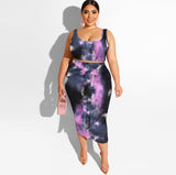 (XL-5XL) 💋 Tie Dye Casual Sleeveless Tank Top And Bodycon Skirt Plus Size Set
