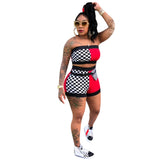 (S-XXL) 💋 Women Edgy Sexy Color & Plaid Crop Tube Top & Shorts set