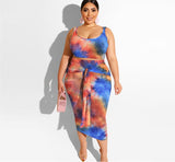 (XL-5XL) 💋 Tie Dye Casual Sleeveless Tank Top And Bodycon Skirt Plus Size Set