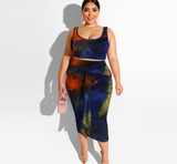 ( XL-5XL) 💋 Summer Tie Dye Casual Tank Top & Bodycon Skirt Plus Size Two-piece Set