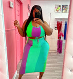 (S-4XL) 💋 Edgy Sleeveless colored blocking stripes two piece Set
