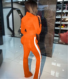 Women Contrast Paneled Stand Collar Zip Long Sleeve Top And Pant Sports Two-Piece Set