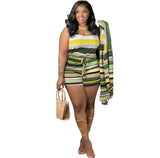 (S-XXL)💋 Elegant Sleeveless Stripe Color Blocking Tank Top & Shorts Two-piece Set Without Jacket