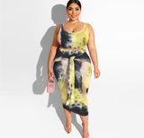 ( XL-5XL) 💋 Summer Tie Dye Casual Tank Top & Bodycon Skirt Plus Size Two-piece Set
