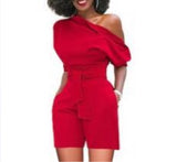 (S-XXL) 💋 Women Casual Elegant Off-Shoulder Button Down Short Sleeve Romper